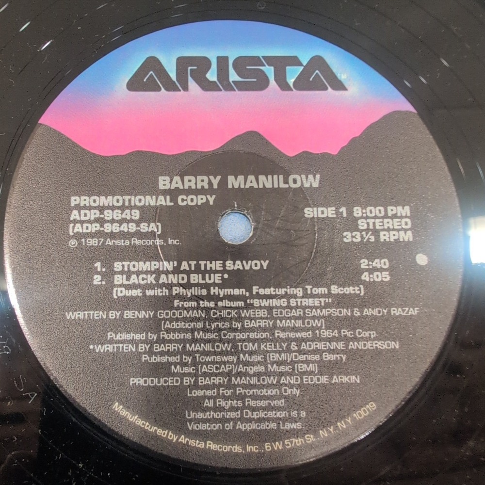 Barry Manilow Swing Street 4 Song Sampler Promo 12" Vinyl Record ADP-9649 1987 - Picture 4 of 6